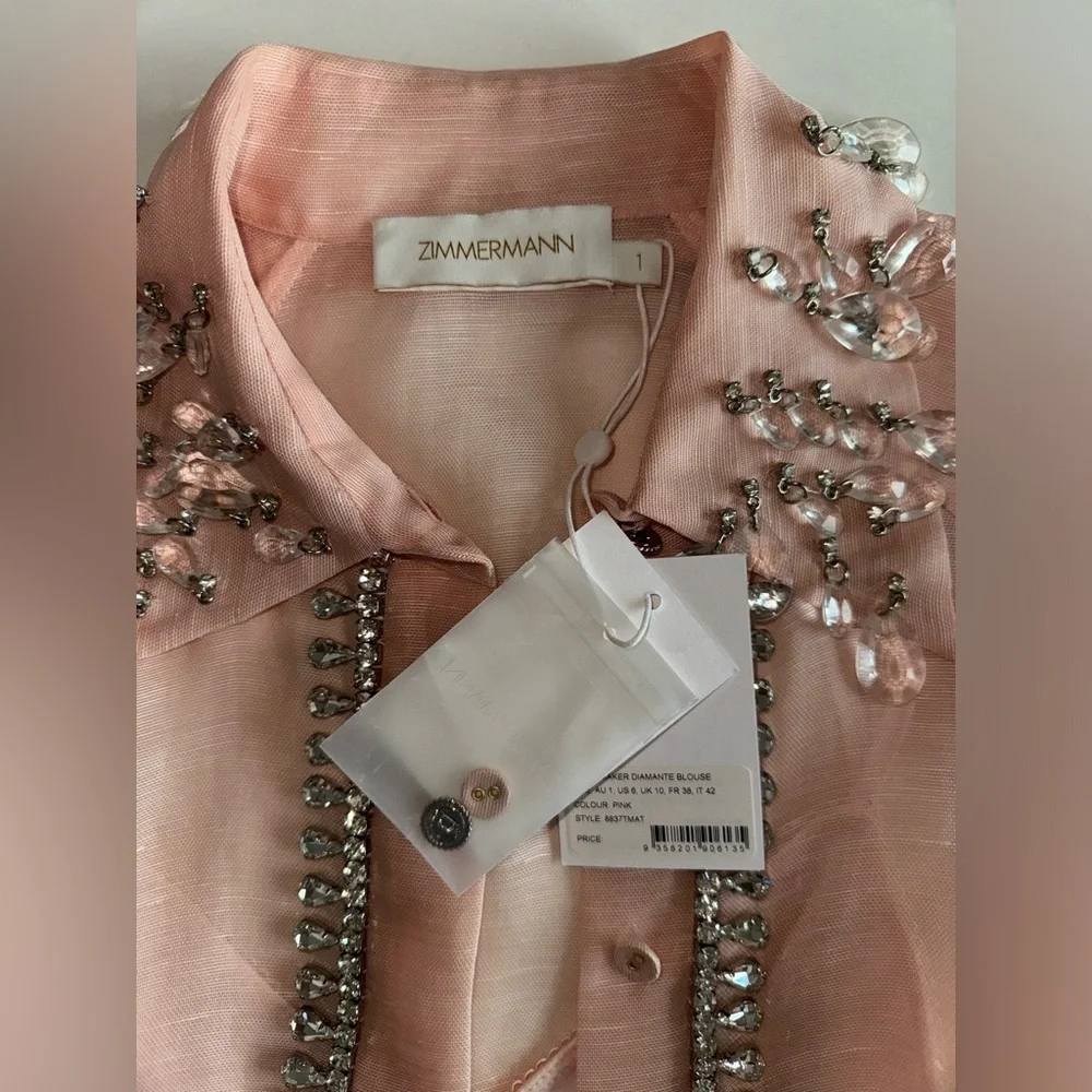 Zimmerman 🩷 Matchmaker Diamante Linen Blouse - Picture 11 of 12